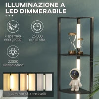 Lampada da Terra a Colonna in MDF con 4 Ripiani e Illuminazione a LED da 3000K, 41x29.5x163.5 cm, Nero