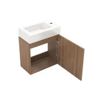 Mobile da bagno con lavabo e mobile sottolavabo sospeso, con spazio contenitore, 46x26x56 cm, color legno