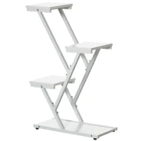 Scaletta Portavasi a 4 Livelli per Interni ed Esterni in MDF e Acciaio, 50.5x24x81 cm, Bianco