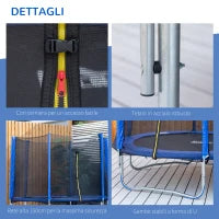 Trampolino Elastico Esterni con Rete di Sicurezza e Pali Imbottiti per Adulti e Bambini, 244x244x205cm