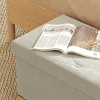 Panca Contenitore Pieghevole da 67L, Coperchio Imbottito e Rivestimento Vellutato, 76x38x38cm, Crema