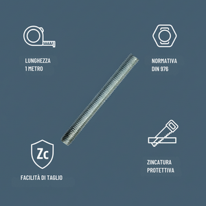 Barra filettata in acciaio 1 metro din 976-1 per applicazioni industriali *** misura 8 x 1,2 mm, confezione 1