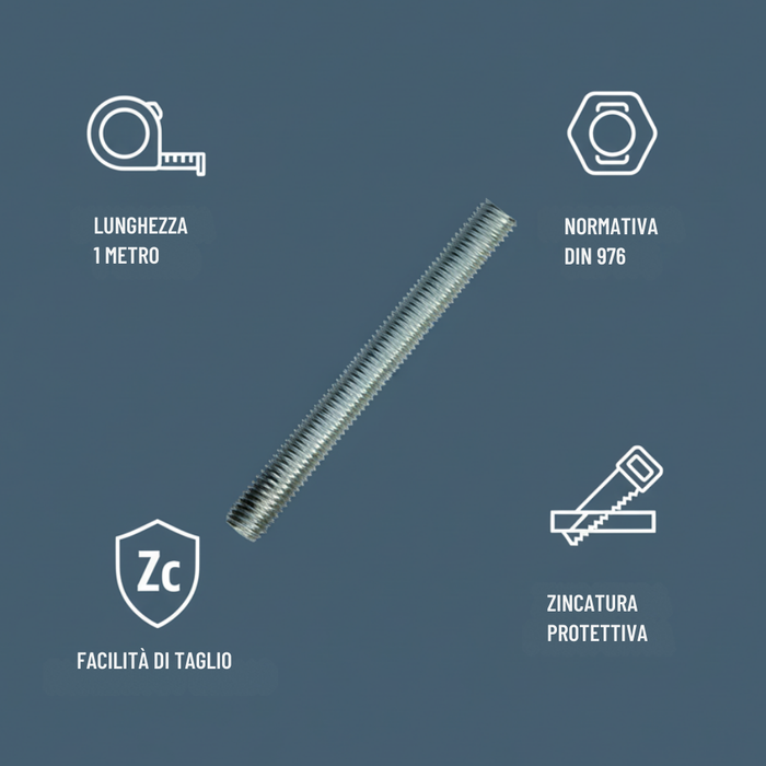 Barra filettata in acciaio 1 metro din 976-1 per applicazioni industriali *** misura 8 x 1,2 mm, confezione 1