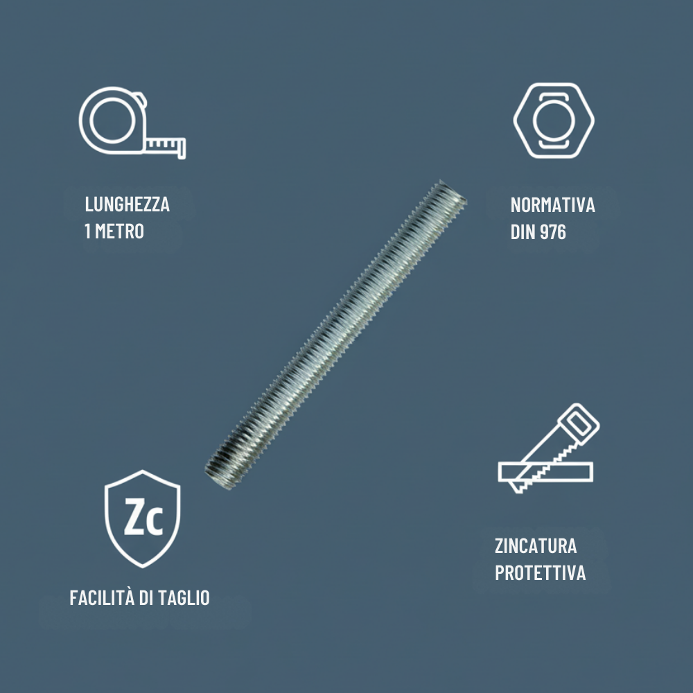 Barra filettata in acciaio 1 metro din 976-1 per applicazioni industriali *** misura 14 x 2 mm, confezione 1
