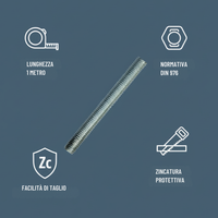 Barra filettata in acciaio 1 metro din 976-1 per applicazioni industriali *** misura 14 x 2 mm, confezione 1