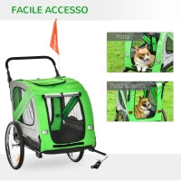 Rimorchio Bici e Passeggino per Cani 2 in 1 in Acciaio e Tessuto Oxford con Catarifrangenti, Verde