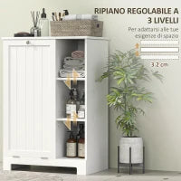 Mobile Bagno Portabiancheria con Cesto Rimovibile e Ripiani Regolabili, 60x38x86 cm, Bianco