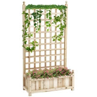 Fioriera con Grigliato per Piante Rampicanti Fioriere con Aiuola per Fiori con Supporto per Rampicanti da Giardino in Legno Naturale 64 x 28 x 120 cm