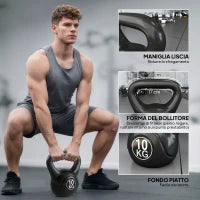 Kettlebell 10kg per Sport e Fitness con Base Piatta e Impugnatura, Kettlebell Pesi per Allenamento Home Gym Casa e Palestra, 25x19x28 cm, Nero