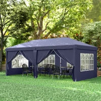 Gazebo 6x3 m Pieghevole da Giardino, in Acciaio e Poliestere con 6 Pannelli Laterali, Blu
