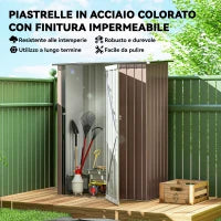 Casetta da Giardino in Acciaio con Porta con Chiavistello, 143x89x186cm, Marrone