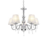 Lampada a Sospensione a 5 Bracci con Paralumi Conici e Cristalli Artificiali - Cromo / Bianco lux.pro