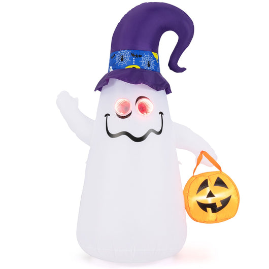 Halloween inflatabile 180cm con jack-o-lantern cappello da strega luce ad effetto specchio infinito, Fantasma carino-Halloween