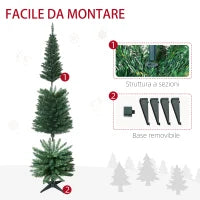 Albero di Natale Slim Artificiale 180 cm con Rami Realistici, Albero di Natale Alto e Stretto con Base Pieghevole, Verde