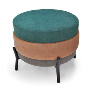 HAMBURG - Pouf rotondo a 3 stati in PU/velluto/tessuto rosa