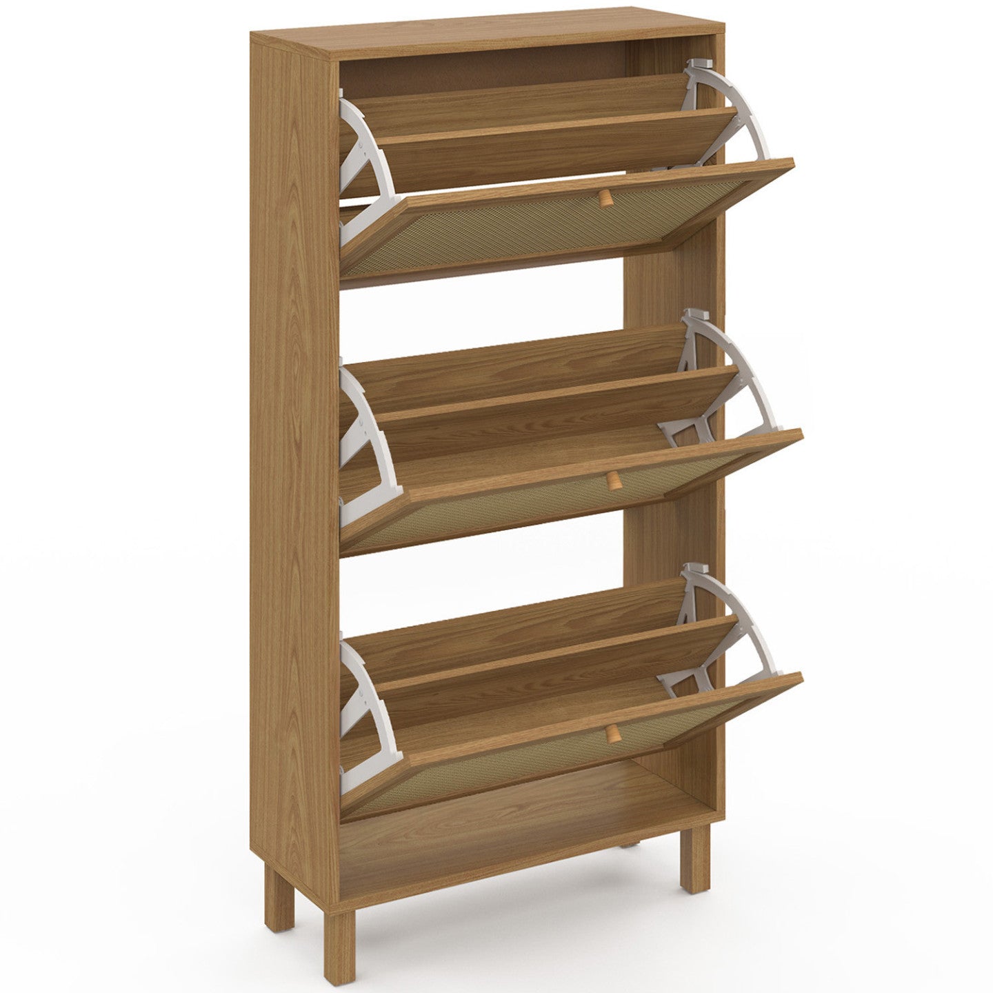 IDMarket - HANAE Mueble zapatero vintage de 3 puertas, efecto caña natural