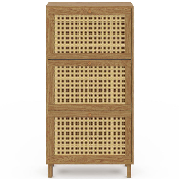 IDMarket - HANAE Mueble zapatero vintage de 3 puertas, efecto caña natural
