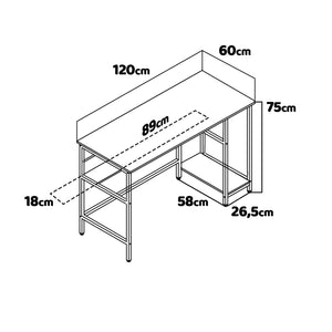 Hanami - Scrivania in stile industriale, scrivania per computer, 120x60xH75 cm