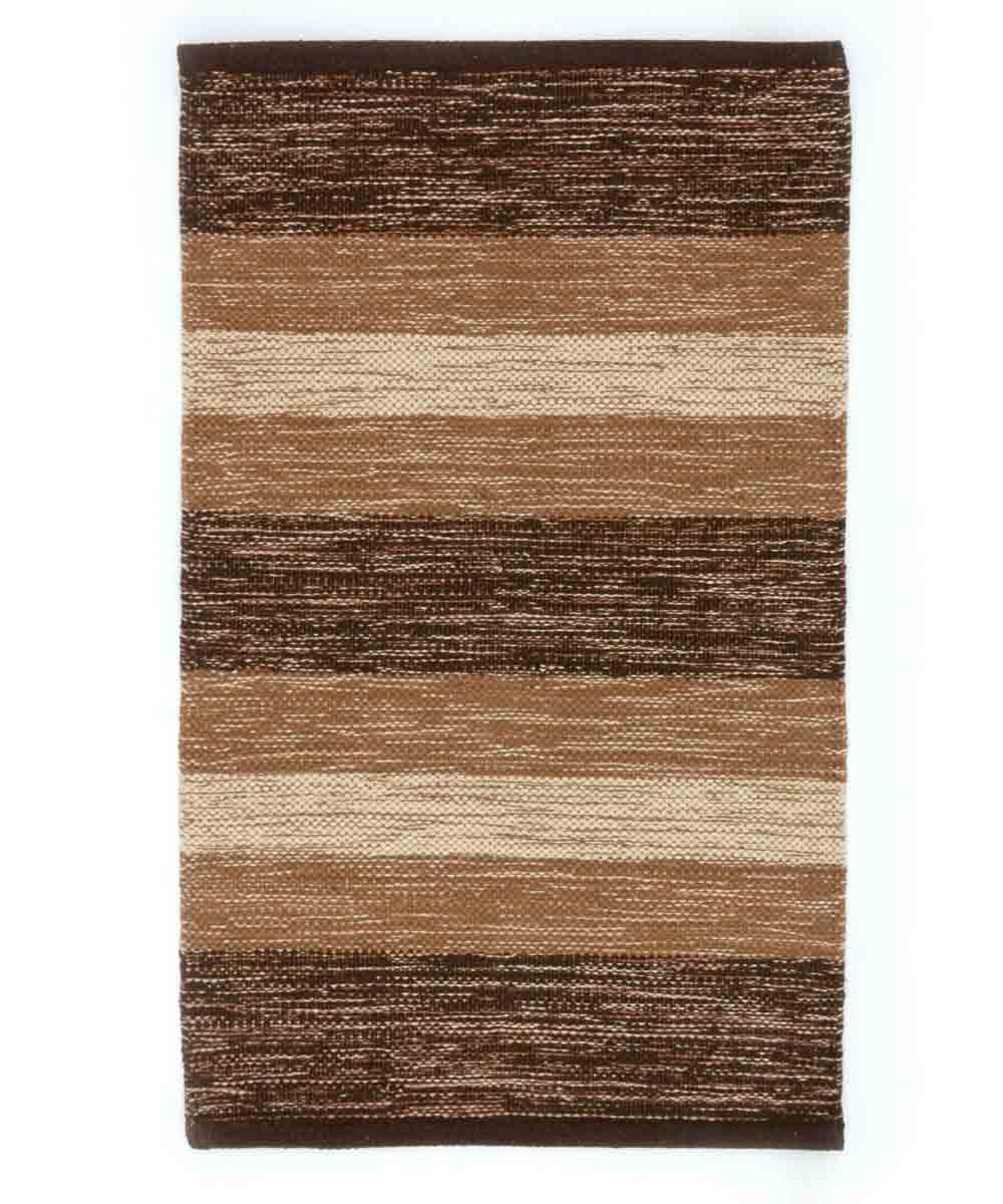 Tappeto HAPPY MARRONE disegno a righe 100% cotone annodati a mano, passatoia stuoia cucina multiuso lavabile cm.55x230