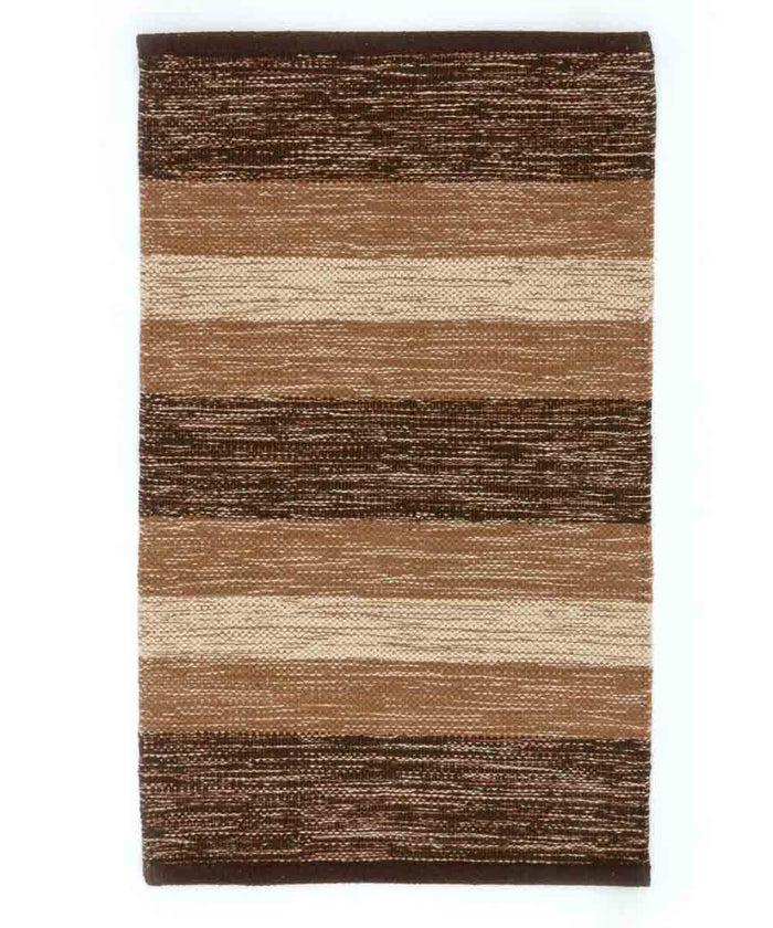 Tappeto HAPPY MARRONE disegno a righe 100% cotone annodati a mano, passatoia stuoia cucina multiuso lavabile cm.55x230
