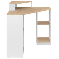 IDMarket - HARRY escritorio esquinero blanco y haya con espacio de almacenamiento