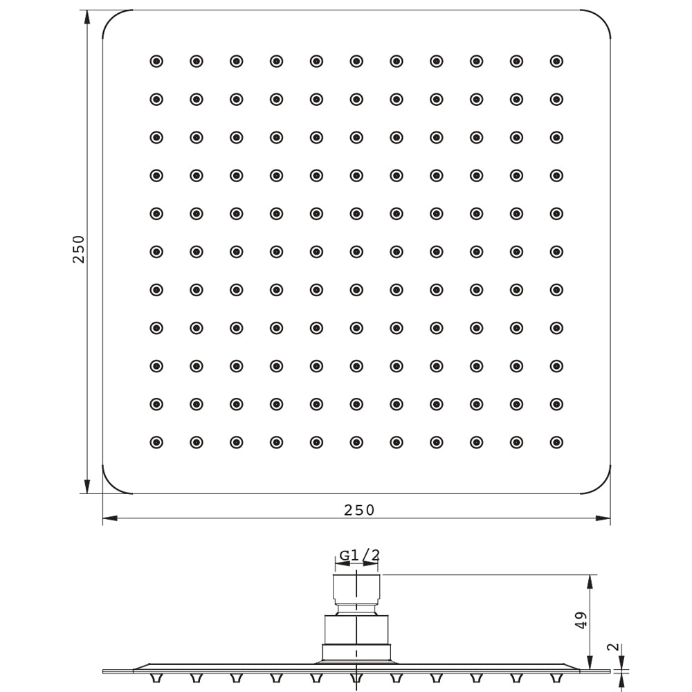 Soffione doccia quadrato acciaio inox 2 mm spessore effetto pioggia varie misure bagno *** misure 250x250x2 mm 121 ug...