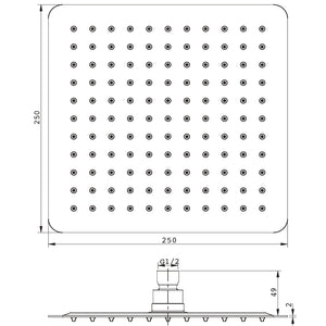 Soffione doccia quadrato acciaio inox 2 mm spessore effetto pioggia varie misure bagno *** misure 250x250x2 mm 121 ug...