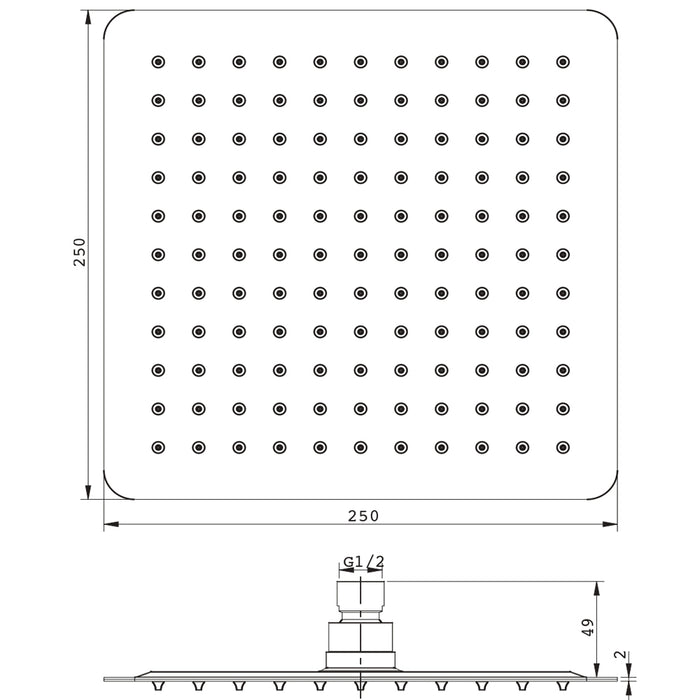 Soffione doccia quadrato acciaio inox 2 mm spessore effetto pioggia varie misure bagno *** misure 250x250x2 mm 121 ug...