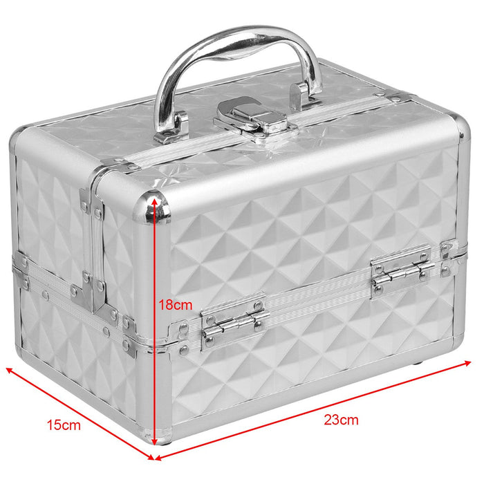 Valigetta per il trucco valigia per il trucco scatola per il trucco 23 x 15 x 15 cm custodia per cosmetici argento 20_0000779