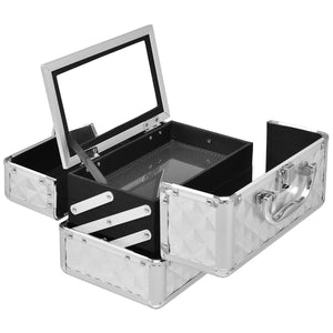 Valigetta per il trucco valigia per il trucco scatola per il trucco 23 x 15 x 15 cm custodia per cosmetici argento 20_0000779