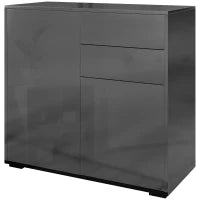 Credenza Moderna con 2 Armadietti e 2 Cassetti con Apertura a Pressione, 79x36x74cm, Nero Lucido