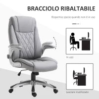 Sedia da Ufficio Ergonomica con Imbottitura, Altezza Regolabile e 5 Ruote, 70x71x113-121 cm, Grigio