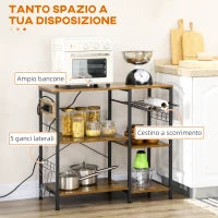 Mobile da Cucina a 3 ripiani in Truciolato con Presa di corrente, Porta USB e Cestino, 90x40x83cm