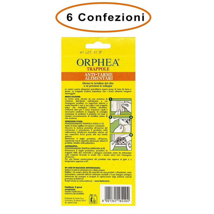 Orphea anti tarme alimentari 6 confezioni da 3 trappole adesive