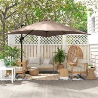 Ombrellone 3x3 m a Braccio con 8 Stecche, Pedale e Manovella, in Alluminio e Poliestere, color Khaki