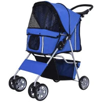 Passeggino per Cani Pieghevole in Tessuto con Cestino e Portabicchieri, 75x45x97 cm, Blu