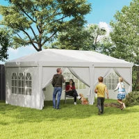 Gazebo 6x3 m Pieghevole da Giardino a 6 Pareti in Acciaio e tessuto Oxford con Funi e Picchetti, Bianco