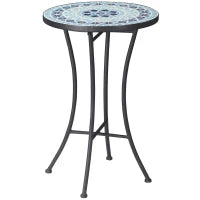 Tavolino da Giardino Rotondo in Metallo con Piano in Ceramica, Design a Mosaico, Ф35.5x53.5cm, Blu