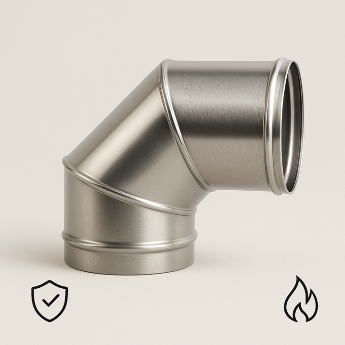Curva in acciaio inox assemblaggio canna fumaria diametro 250 mm deviazioni 90°