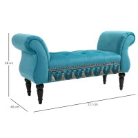 Panca Fondo Letto Imbottita in Gommapiuma, Legno e Poliestere, 117x40x58 cm, Blu