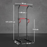 Barra per Trazioni Power Tower Stazione Fitness Multifunzione con Altezza Regolabile 171-219cm Nero Rosso