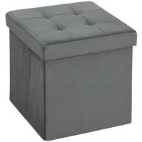Pouf pieghevole con spazio di stivaggio, scatola contenitore, schiuma, MDF, Grigio