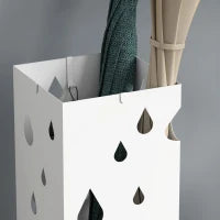 Portaombrelli in Metallo con 4 Ganci e Vaschetta Raccogligocce, 15.5x15.5x41cm, Bianco