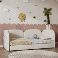Divano letto coniglio, Letto per Bambini, 3 Lati Inclusi, Senza Materasso, 90x200 cm, Beige
