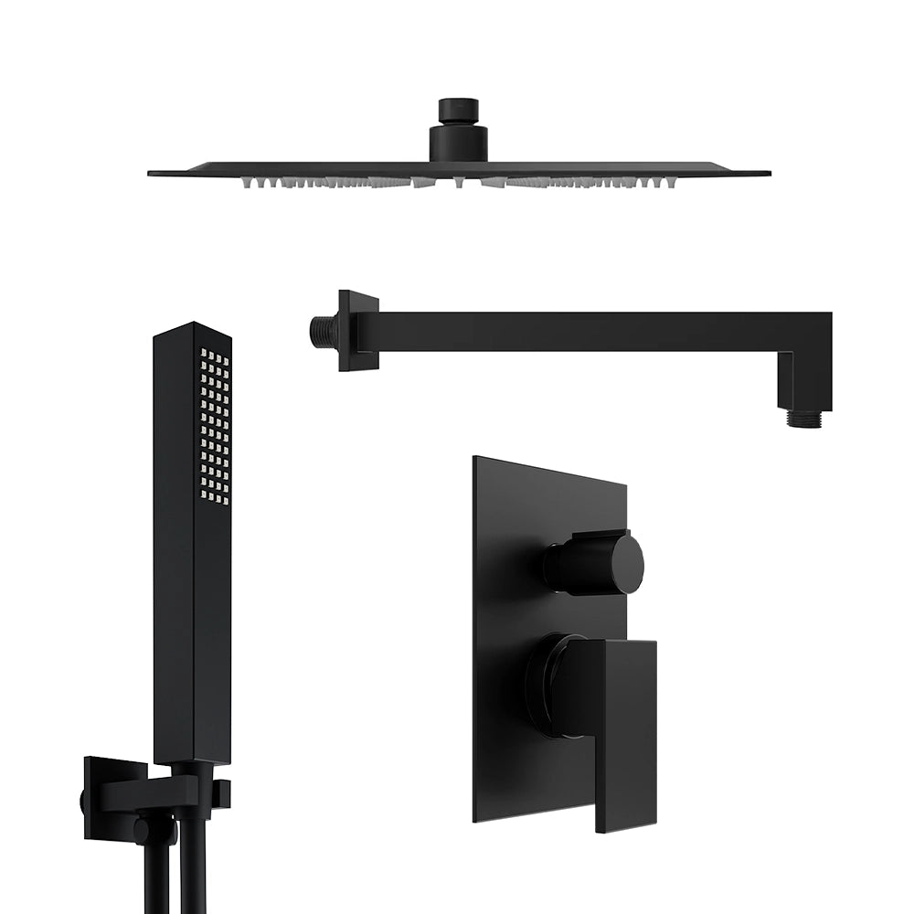 Set doccia nero opaco - Miscelatore incasso 2 vie Hedy, braccio 35cm, soffione slim 30x30cm e doccino