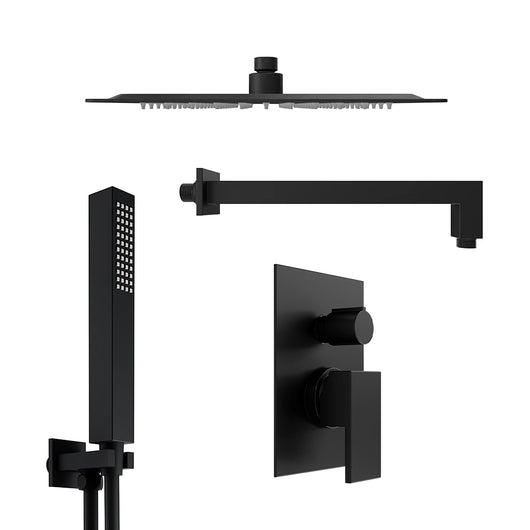 Set doccia nero opaco - Miscelatore incasso 2 vie Hedy, braccio 35cm, soffione slim 30x30cm e doccino