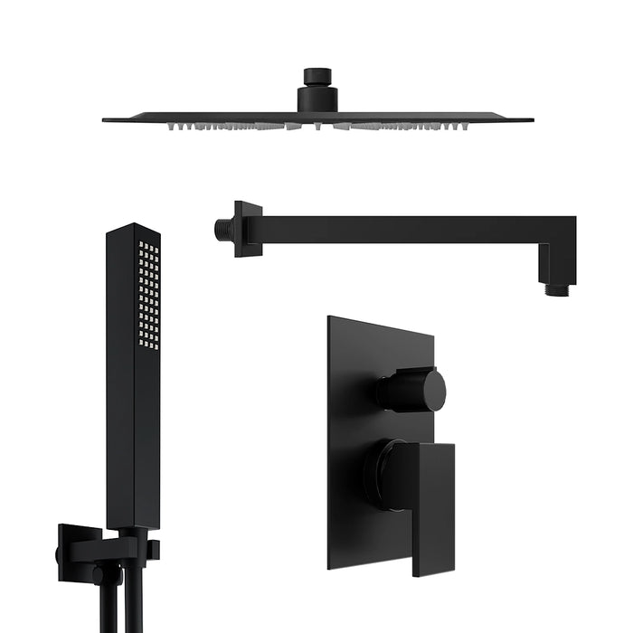 Set doccia nero opaco - Miscelatore incasso 2 vie Hedy, braccio 35cm, soffione slim 30x30cm e doccino