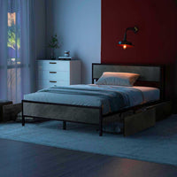 Hekla - Struttura letto matrimoniale in legno e metallo con 4 cassetti, 162x195 cm colore cemento