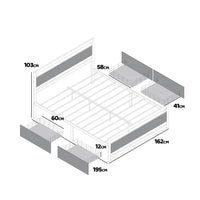 Hekla - Struttura letto matrimoniale in legno e metallo con 4 cassetti, 162x195 cm colore cemento