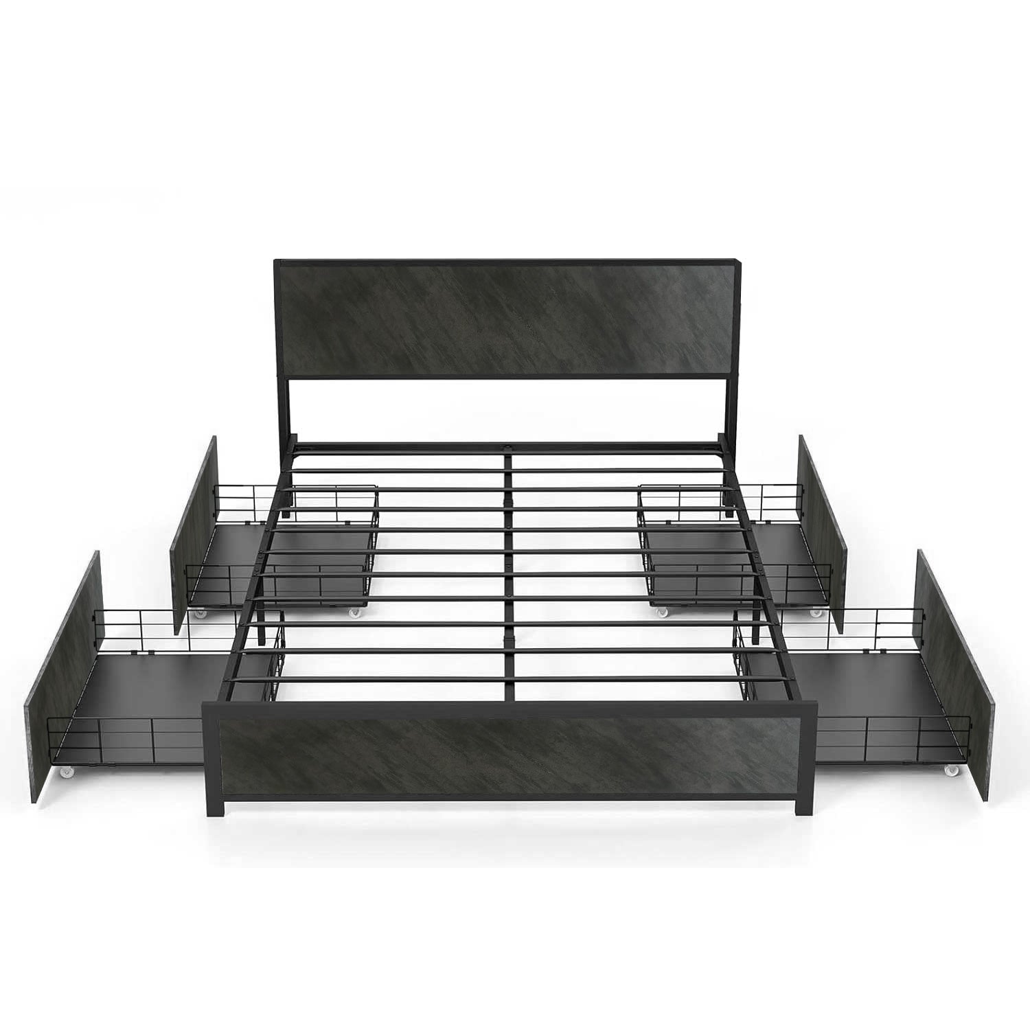 Hekla - Struttura letto matrimoniale in legno e metallo con 4 cassetti, 162x195 cm colore cemento